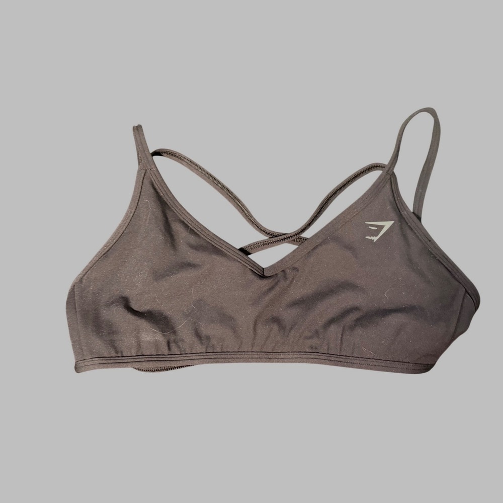 Gymshark Womens Black V-Neck Strappy Cross Back Sports Bra Activewear Small